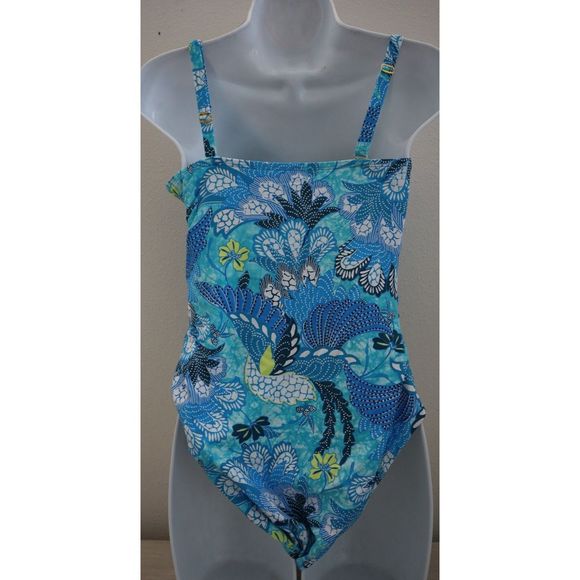 Bleu Rod Beattie Sz 8 Oahu Teal Paradise Found 1-Shoulder 1-Piece Swimsuit $125 - Picture 2 of 9